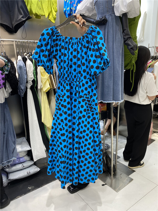 【 ESU 】 round neck bubble sleeve polka dot dress 3692# ozq