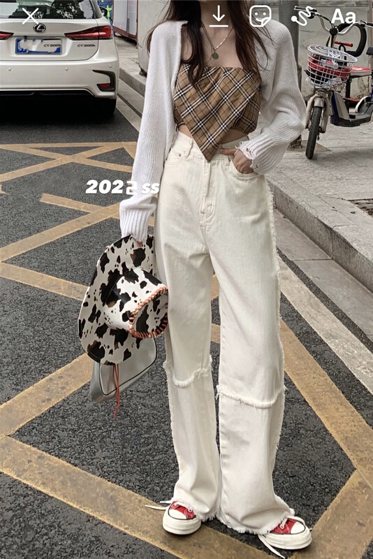New year in early spring! [timely rain] Han Feng ins casual washed high waist lace jeans (only jeans) 51079# jhy