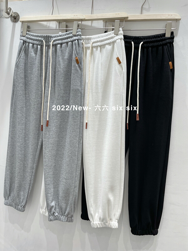 New year in early spring! [66] Korean leather label design loose drawstring slim casual pants 16021# L