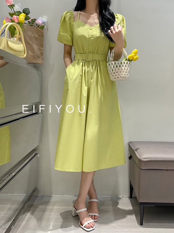 New in early summer! [EI fi you] court style two pocket dress (with belt) 5002# LSL