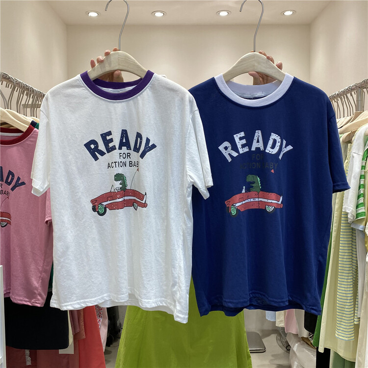 【E】 Korean round neck printed short sleeve T-shirt 18090# XYY
