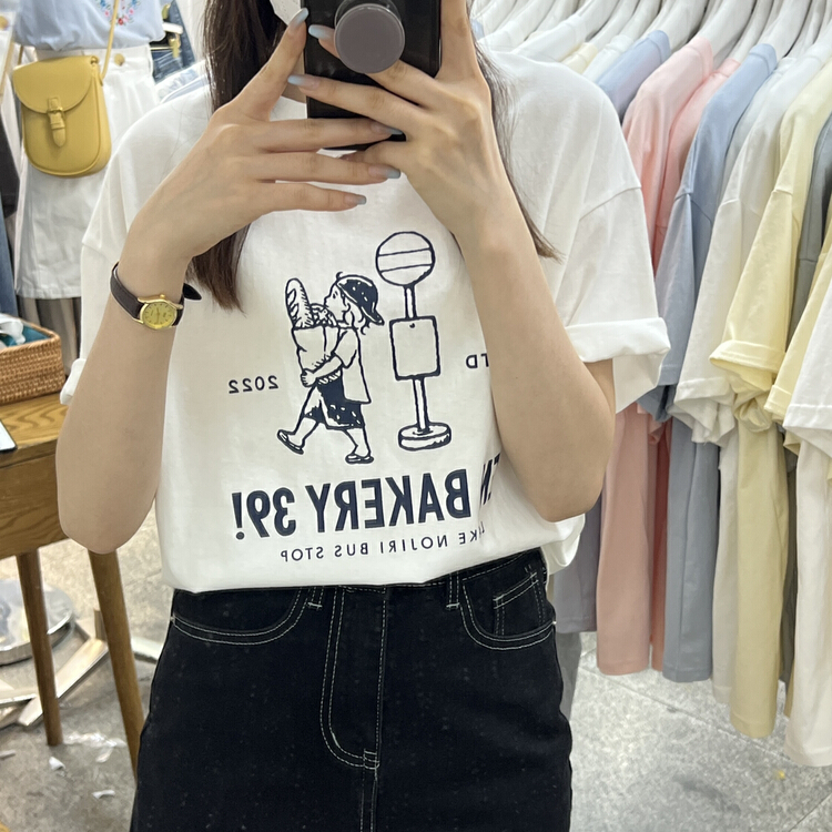 [Li Bai] round neck print versatile short sleeve T-shirt 2826-2# ll