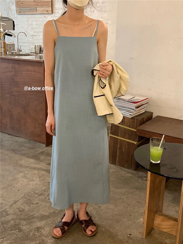 [a-bow studio] Korean style pure color suspender dress 15136# zjy