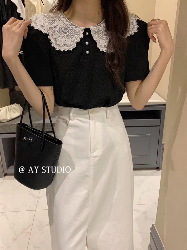 goods in stock! New in early summer! [ay studio] Korean lace collar bubble sleeve shirt 66815# zxx