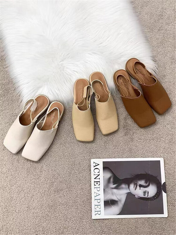 [DS. Gift] square head simple niche low flat heel shoes 5245# LSL