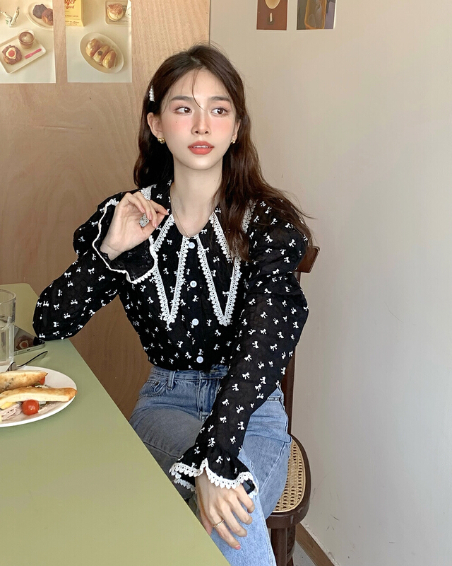 New year in early spring! [timely rain] Hanfeng ins French girls fresh bow shirt 69220# WPL