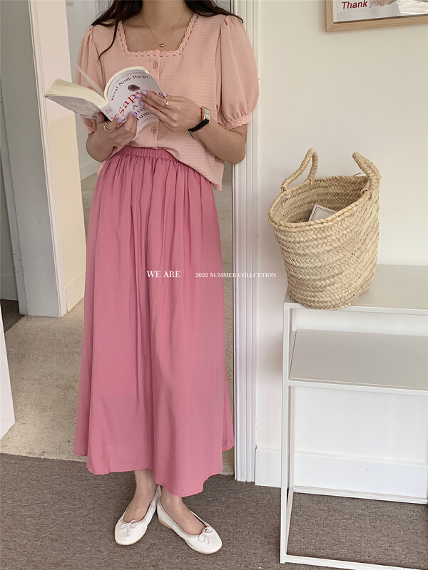 New in early summer! [we are] solid color pleated medium length high waist skirt 80052# ZSY