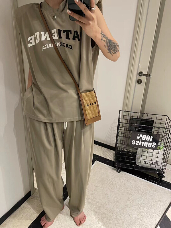 goods in stock! New in early summer! [jvv sister] casual letter Vest + casual pants set 2782# zxl