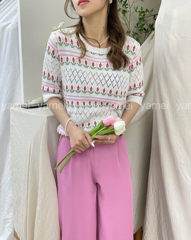 goods in stock! New in early summer! [ya. Mei] round neck fashion Vintage comfortable sweater 80160# ll