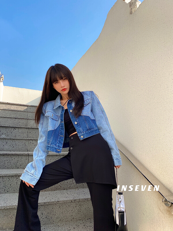 goods in stock! New year in early spring! [inseven] design sense niche splicing short denim jacket 26223# ozq