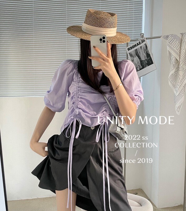 Casual [unit] short sleeve drawstring slim short shirt 8811-1# cqw