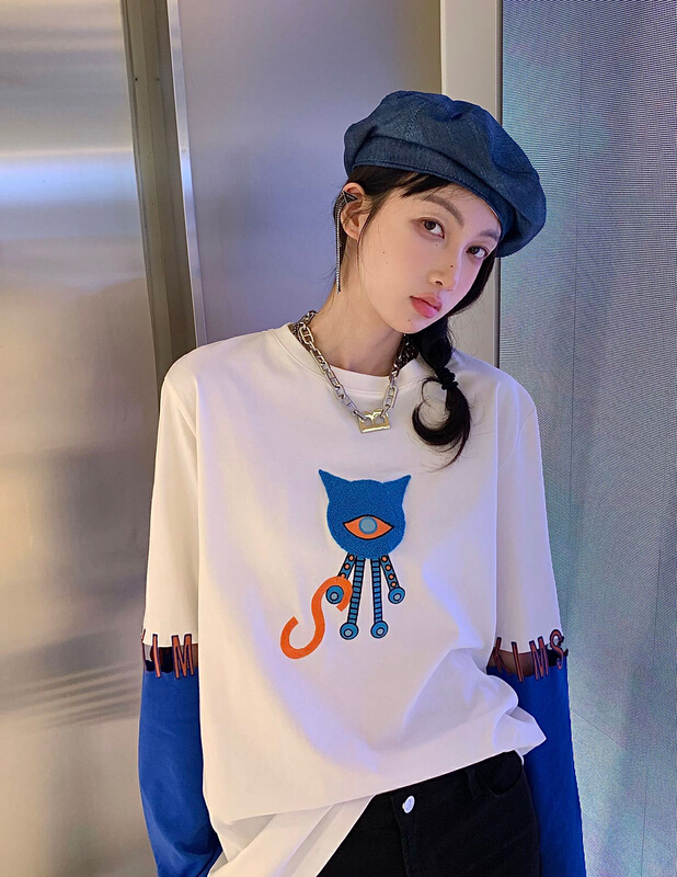 [Nancy] flocked loose Korean long sleeve T-shirt q8887# WPL