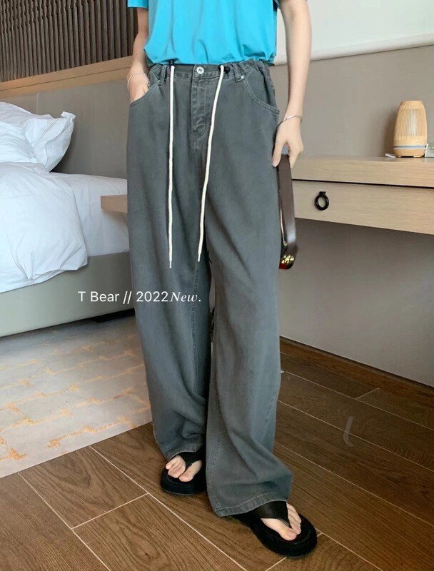 [t.bear] Korean drawstring straight leg versatile jeans a8050# zxx