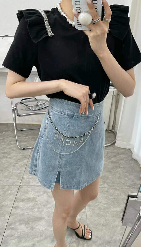 [Moco Moco] pearl fashion loose short sleeve T-shirt 7025# PCZ