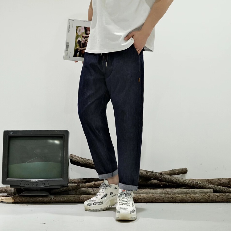 New year in early spring! [standing for a long time hot] comfortable single button drawstring casual jeans 8507b# ZZL