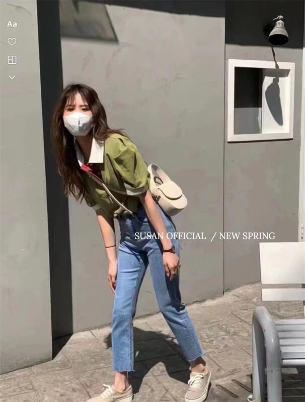 [Susan] Korean color blocking age reducing short sleeve T-shirt 19031# LSW