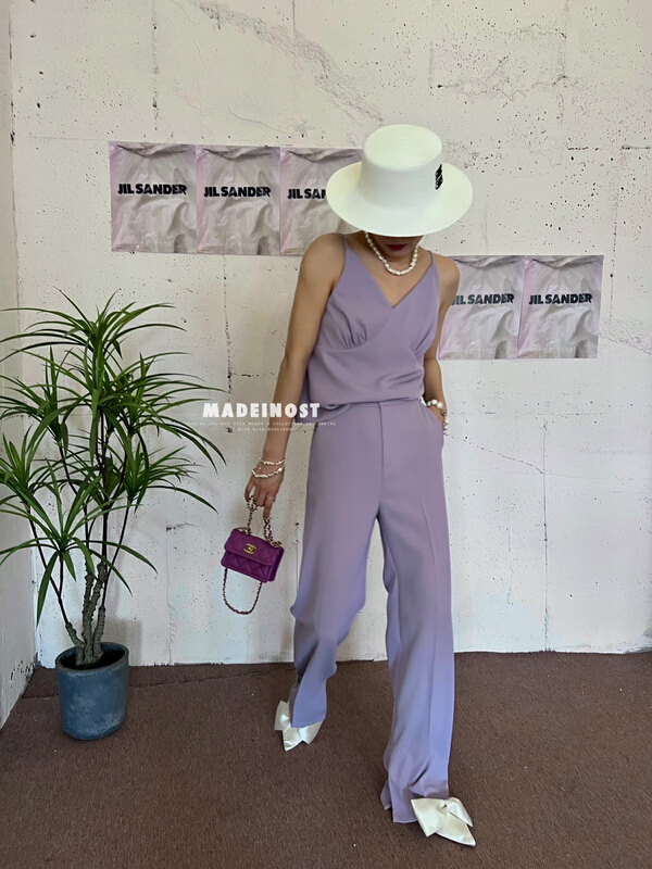 [OSHA madeinost] very simple style sling + slim and wide leg casual trousers set 86188# ll