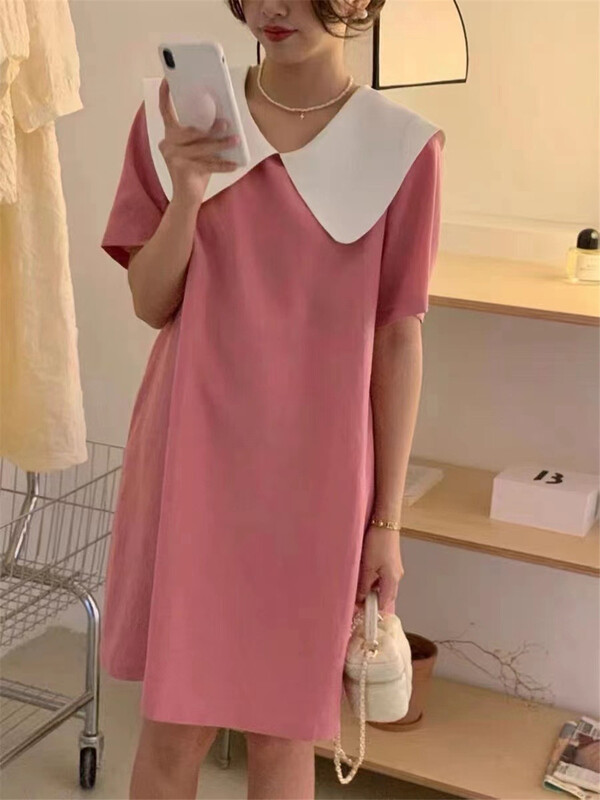 [neeko] Korean doll neck color matching dress 3592# JJ