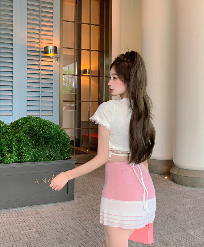 [Doudou family] Japanese sweet printed LACE SHORT SLEEVE + skirt suit 8898# CLS