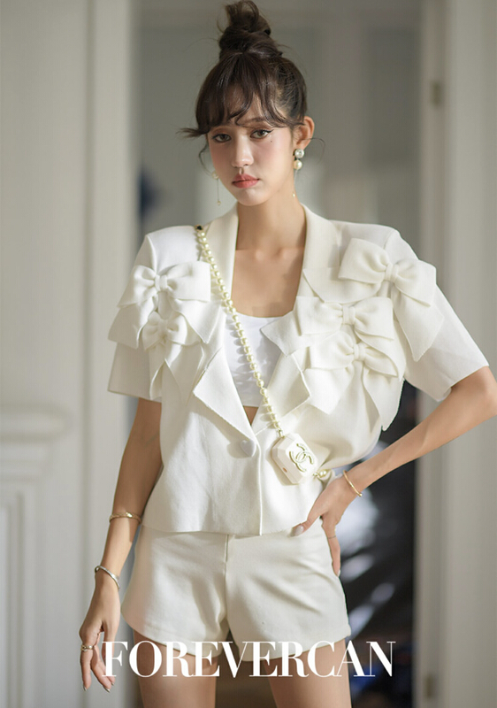 New year in early spring! [Alala] French bow short suit jacket + casual Beige Shorts Set t1122# JJ