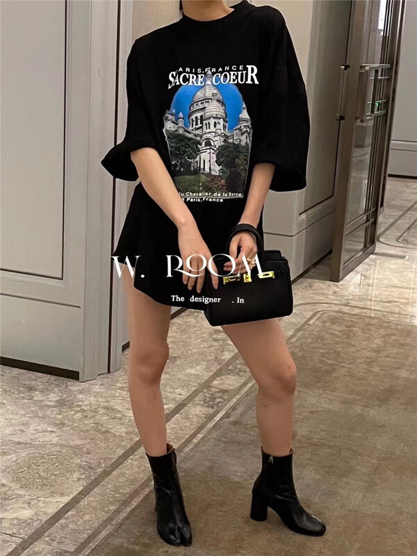 [w.room] printed loose personalized short sleeve T-shirt 1444# zxl
