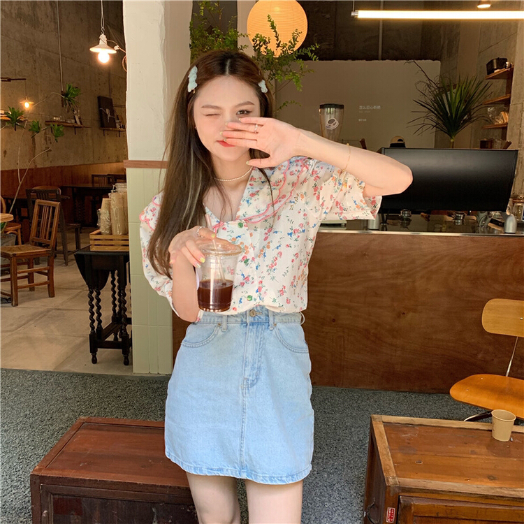 New in early summer! [timely rain] Han Feng ins slim high waist design a-word cowboy skirt (only selling skirt) r2123# WPL
