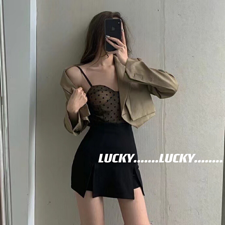 [lucky] high waist bag split A-line skirt pants 1171# zxx