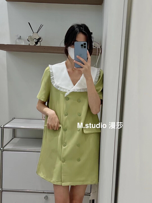 New in early summer! [MSTUDIO MANSA] contrast double breasted suit dress l351# ll