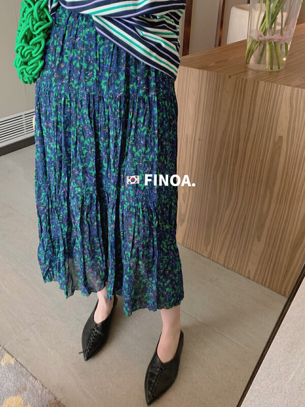 New in early summer! [finoa] Korean casual pleated elastic skirt 10440# CLS