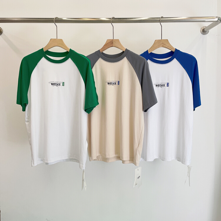 [DOKIE jeans] cotton contrast raglan sleeves men's and women's short sleeve T-shirt 3023# PxQ