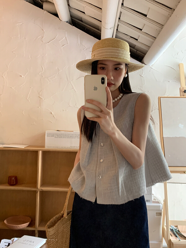 [new open] French design round neck single breasted blouse cw22696# zxl