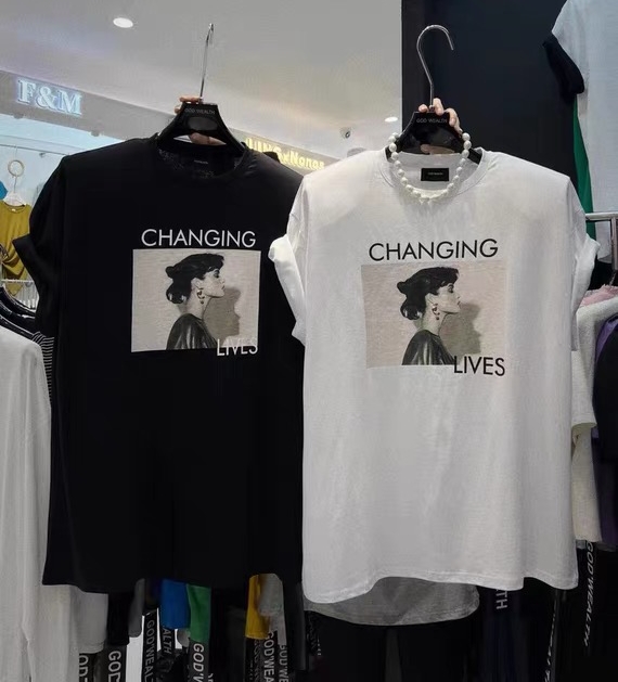 [w +] Korean letter loose short sleeve T-shirt 3228# WTT