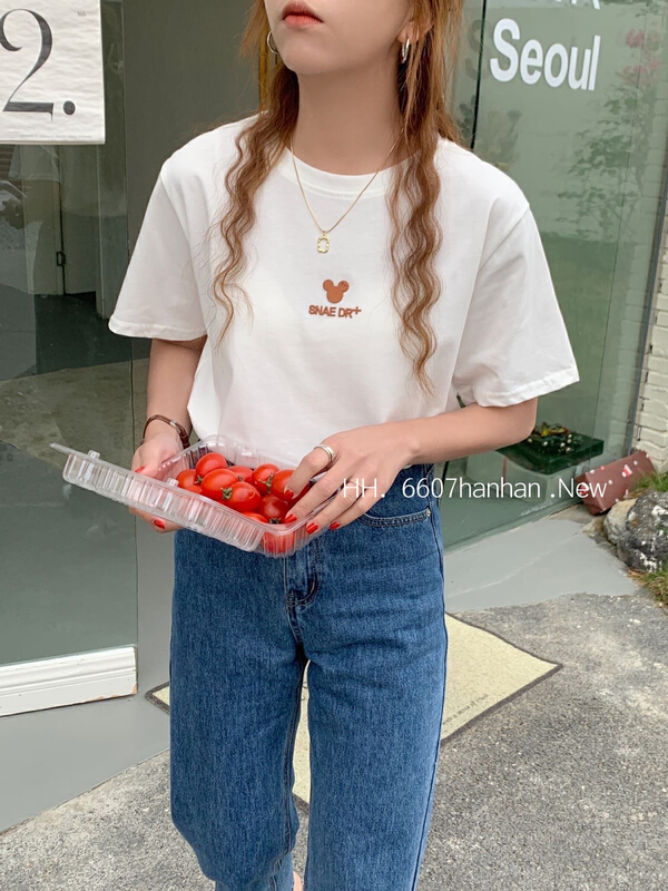 New year in early spring! [HH] Korean alphabet embroidery design Short Sleeve T-shirt 6607# L