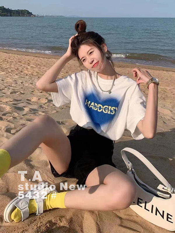 New in early summer! [TA +] Korean love letter printed short sleeve T-shirt 5432# XYY