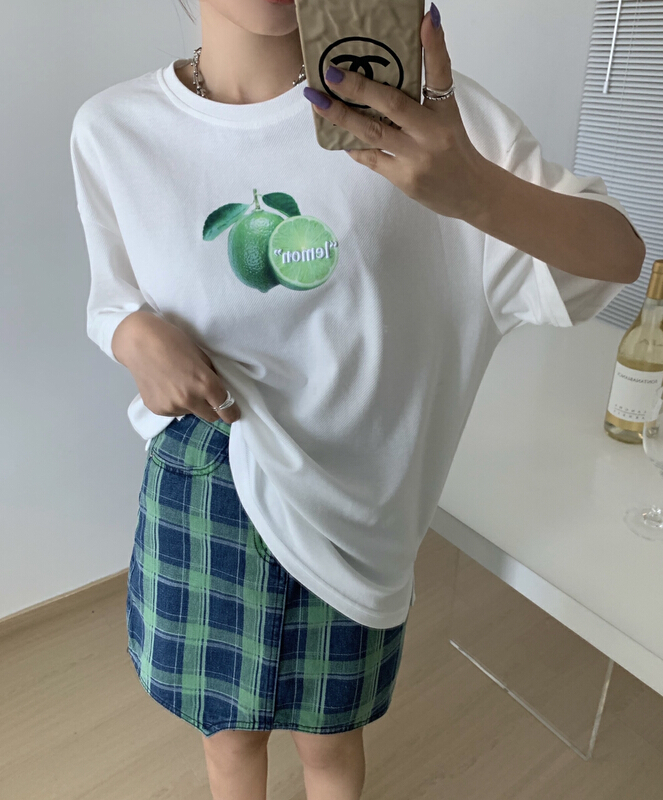 [qixuaner] fruit pattern breathable and comfortable short sleeve T-shirt 2621# LSW