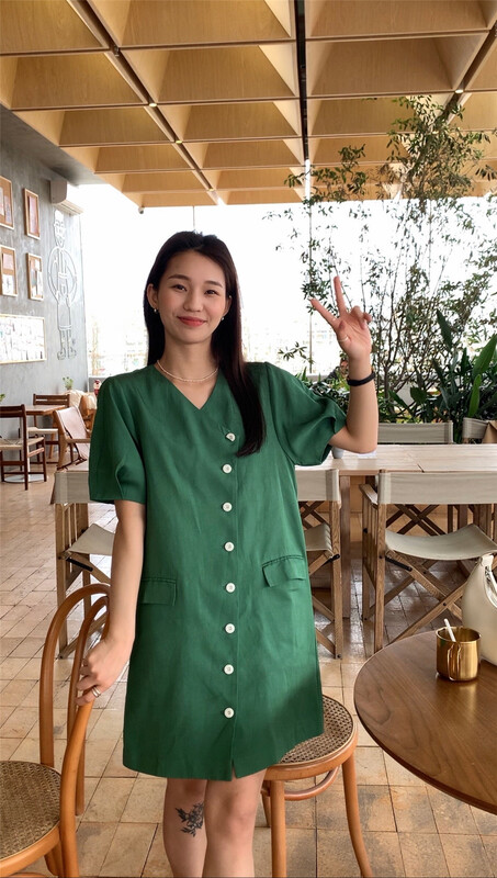 New in early summer! [ohhhh] simple and elegant breasted dress 1358# CLS