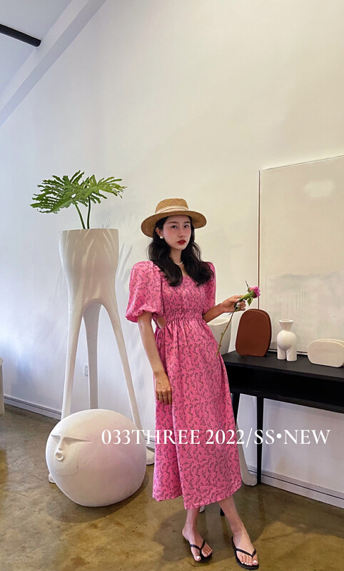 [033three] square collar floral dress 8113# ozq