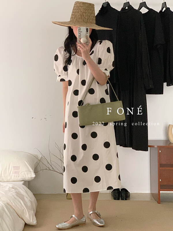 [f one] Korean loose Polka Dot Dress (with waist rope) 66109# WPL
