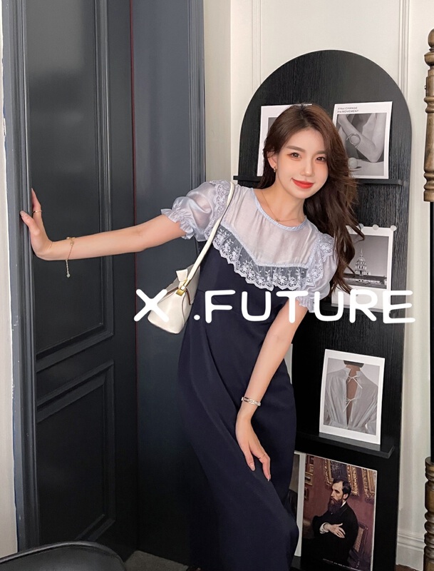 [x.future] French lace splicing waist closing dress j8933# zxx