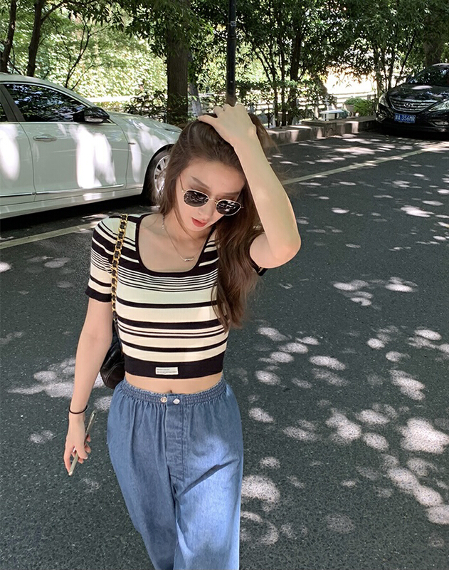 [savage] fashion crew neck striped T-shirt e8252# WPL
