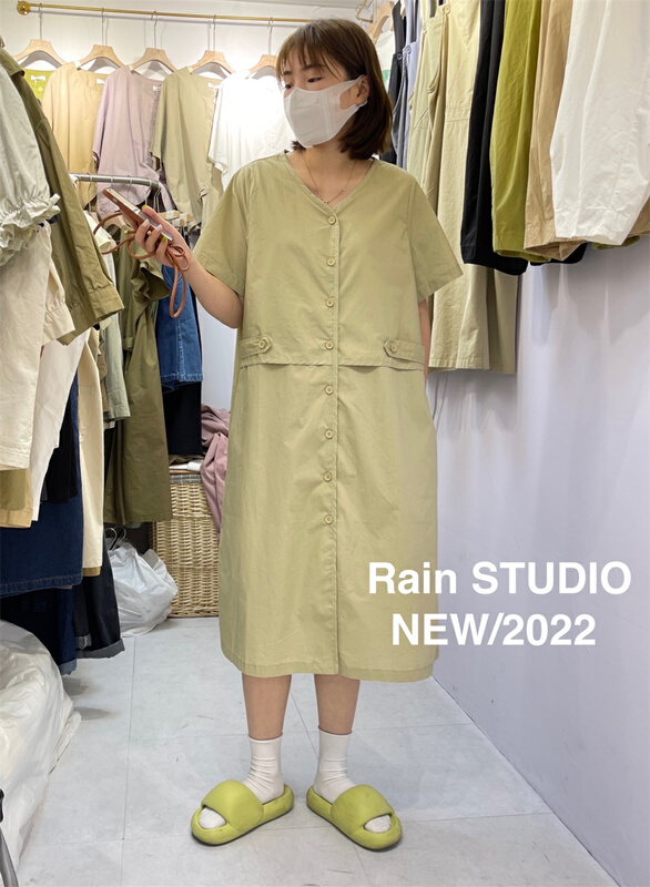 [rain] V-neck Korean comfortable dress 82077# L