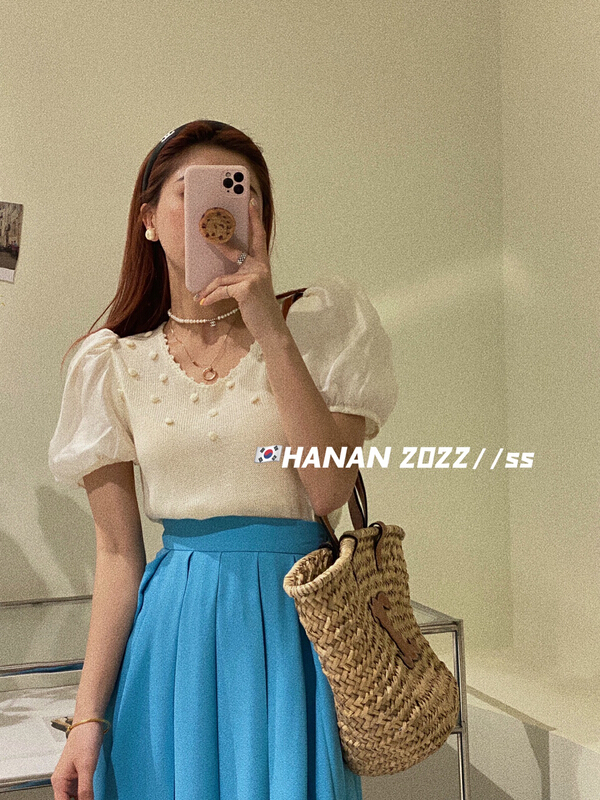 goods in stock! New in early summer! [Hanan] Korean versatile loose small version bubble ball T-shirt ys1-6138# LSL