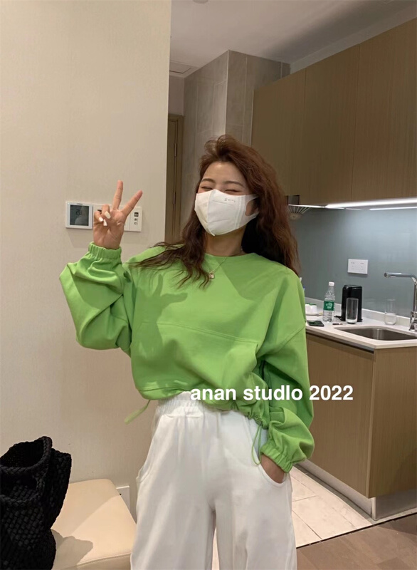 New year in early spring! [fashion bazaar] drawstring pocket round neck sweater 2032# WTT