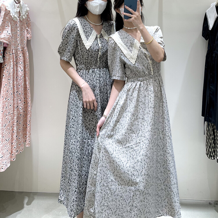 [from. V] Korean doll neckline waist closing floral dress 5206-1# ll