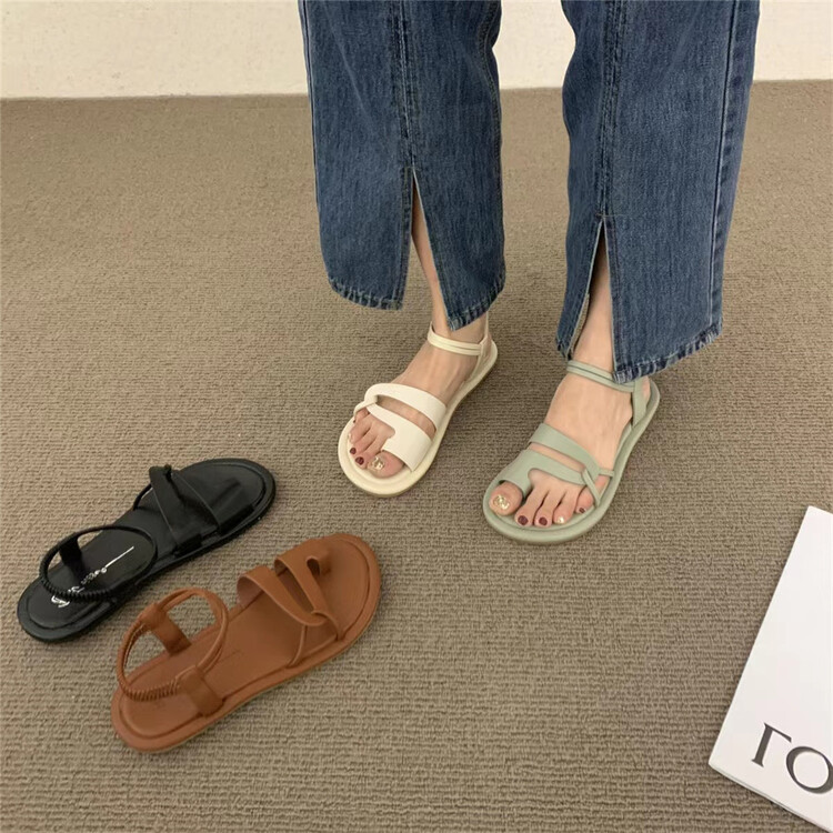 [DS. Gift] round head simple niche low flat heel sandals 5250# LSL