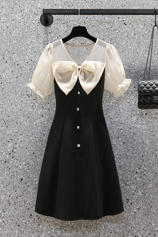 New in early summer! [LML] V-neck contrast bow stitching design dress 9554# ozq