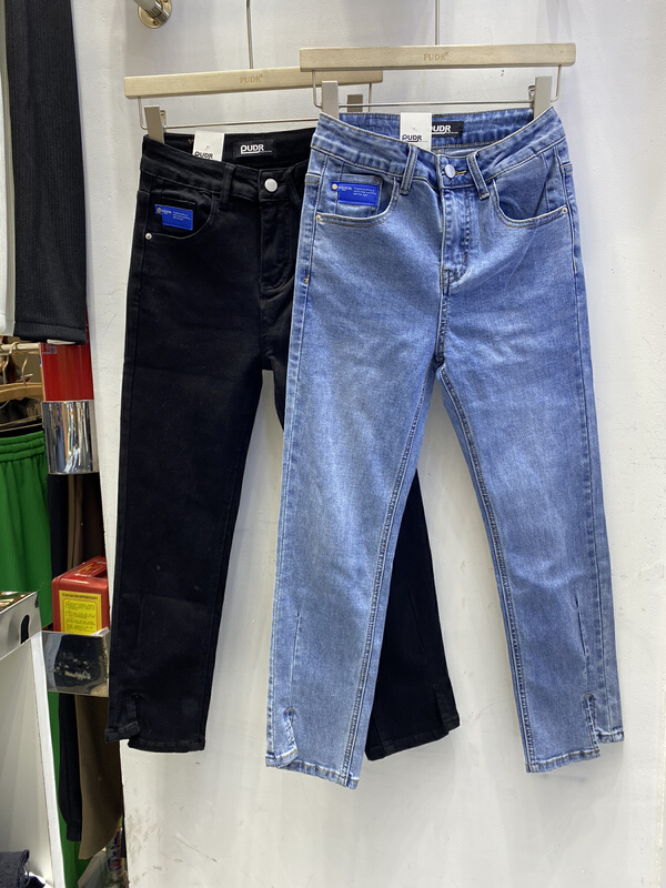 New year in early spring! [pudr] Western Fashion Blue standard slit pipe jeans 2093 blue 2093-1 black # XJ