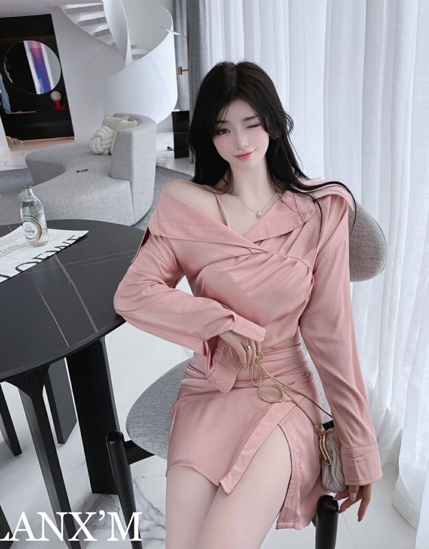 New year in early spring! [lanxm] irregular slim fit versatile dress 18021# JJ
