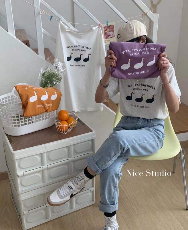 New in early summer! [nice studio] big white duck fashion printed short sleeve T-shirt 9926# zxl