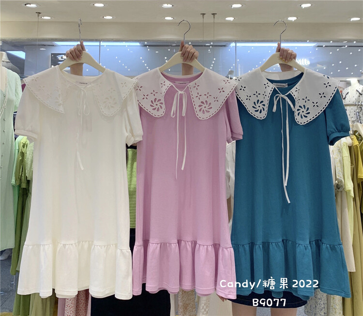 [candy] Korean sweet bubble sleeve dress (with detachable collar) 9077# zjy